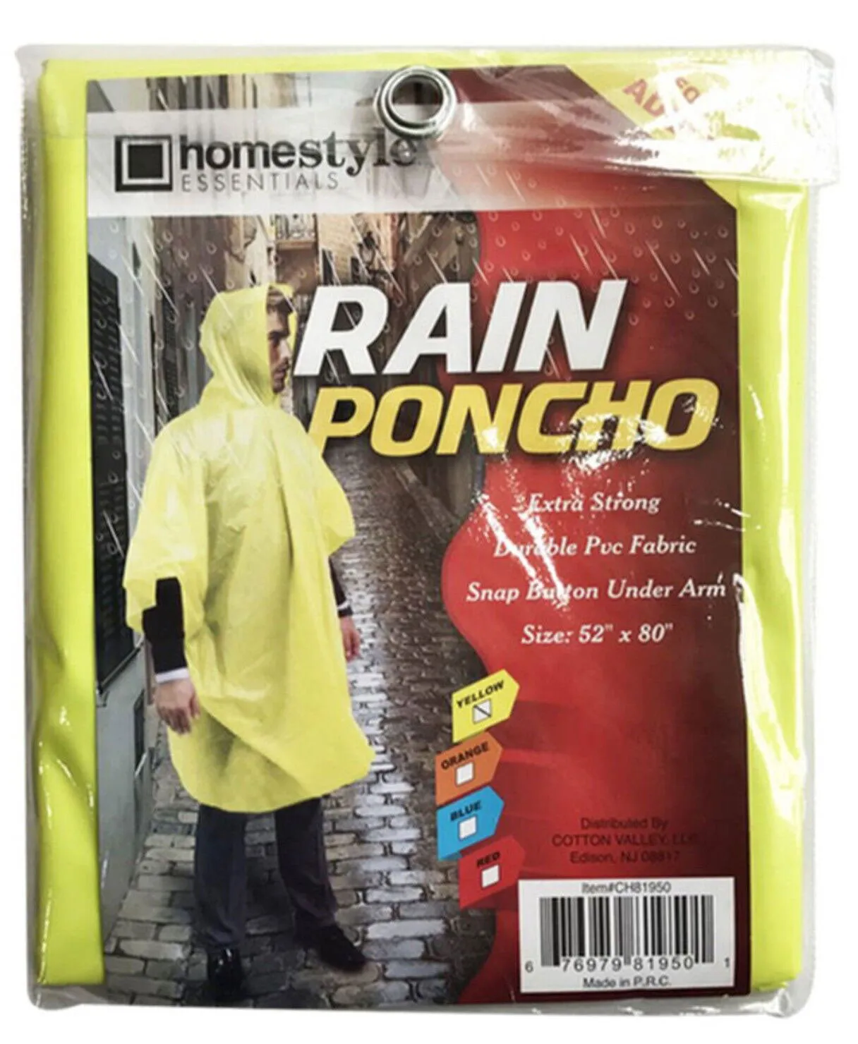 (1 Pack) PVC Rain Poncho for Adults Waterproof Emergency Hooded Poncho Raincoat