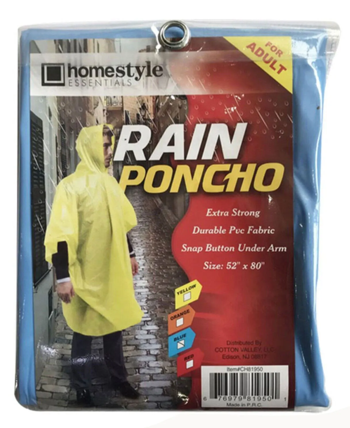 (1 Pack) PVC Rain Poncho for Adults Waterproof Emergency Hooded Poncho Raincoat