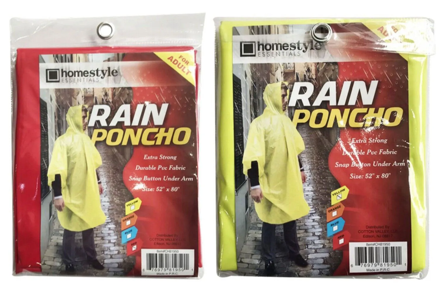 (1 Pack) PVC Rain Poncho for Adults Waterproof Emergency Hooded Poncho Raincoat