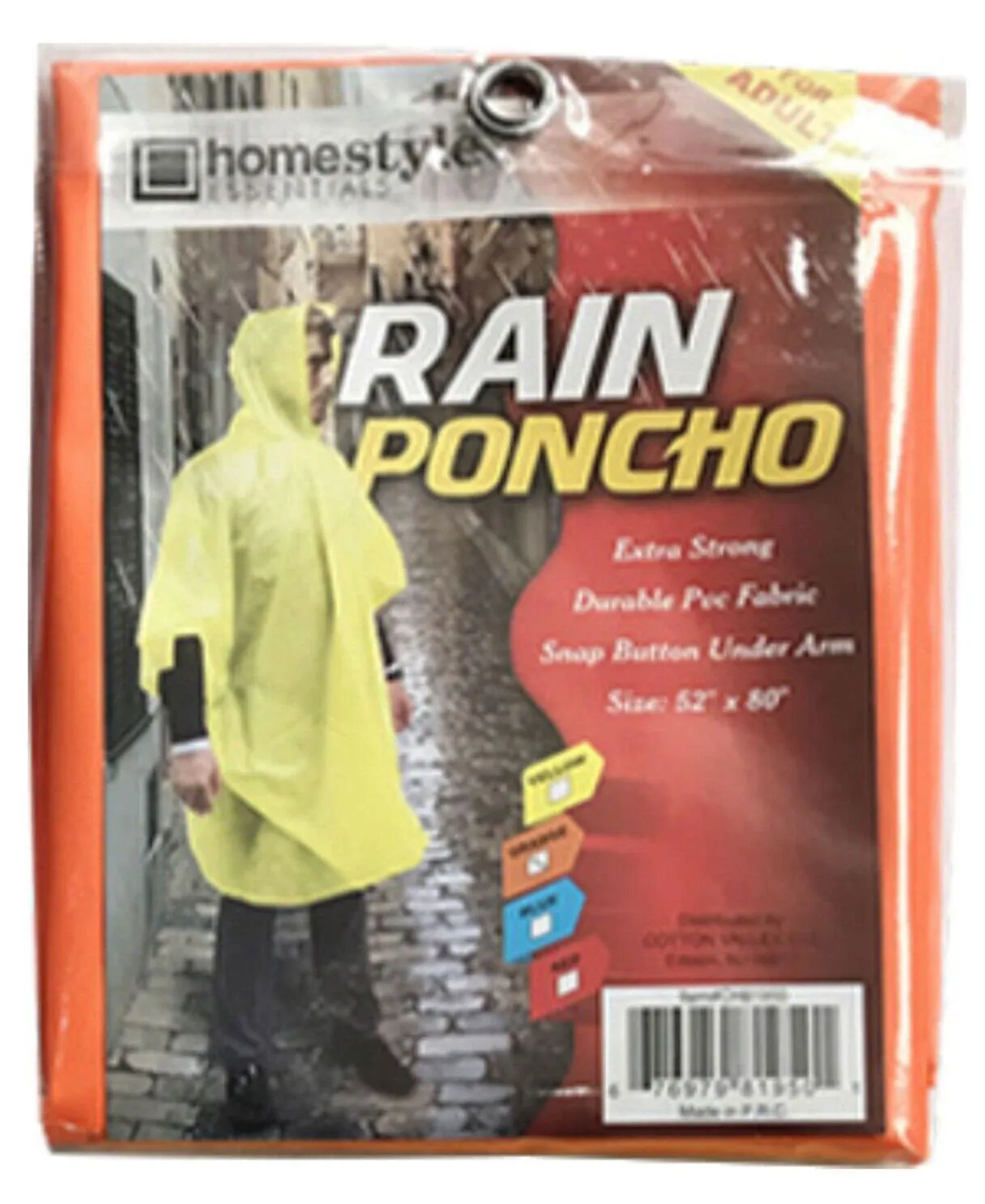 (1 Pack) PVC Rain Poncho for Adults Waterproof Emergency Hooded Poncho Raincoat