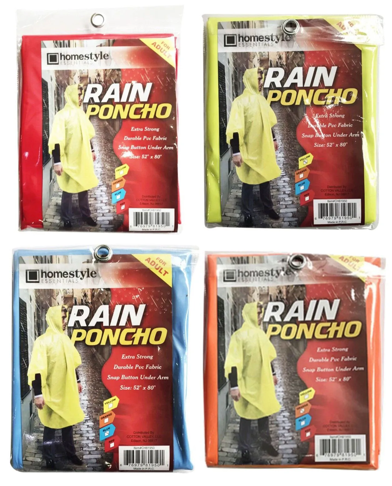 (2 Pack) PVC Rain Ponchos for Adults Waterproof Emergency Hooded Poncho Raincoat