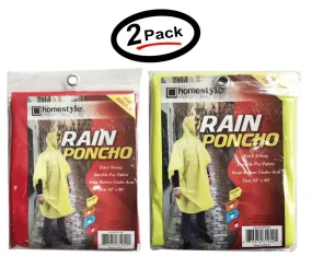 (2 Pack) PVC Rain Ponchos for Adults Waterproof Emergency Hooded Poncho Raincoat