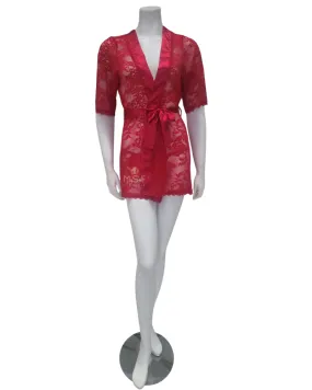 7115 Red Lace & Satin Wrap Robe with Matching G-String