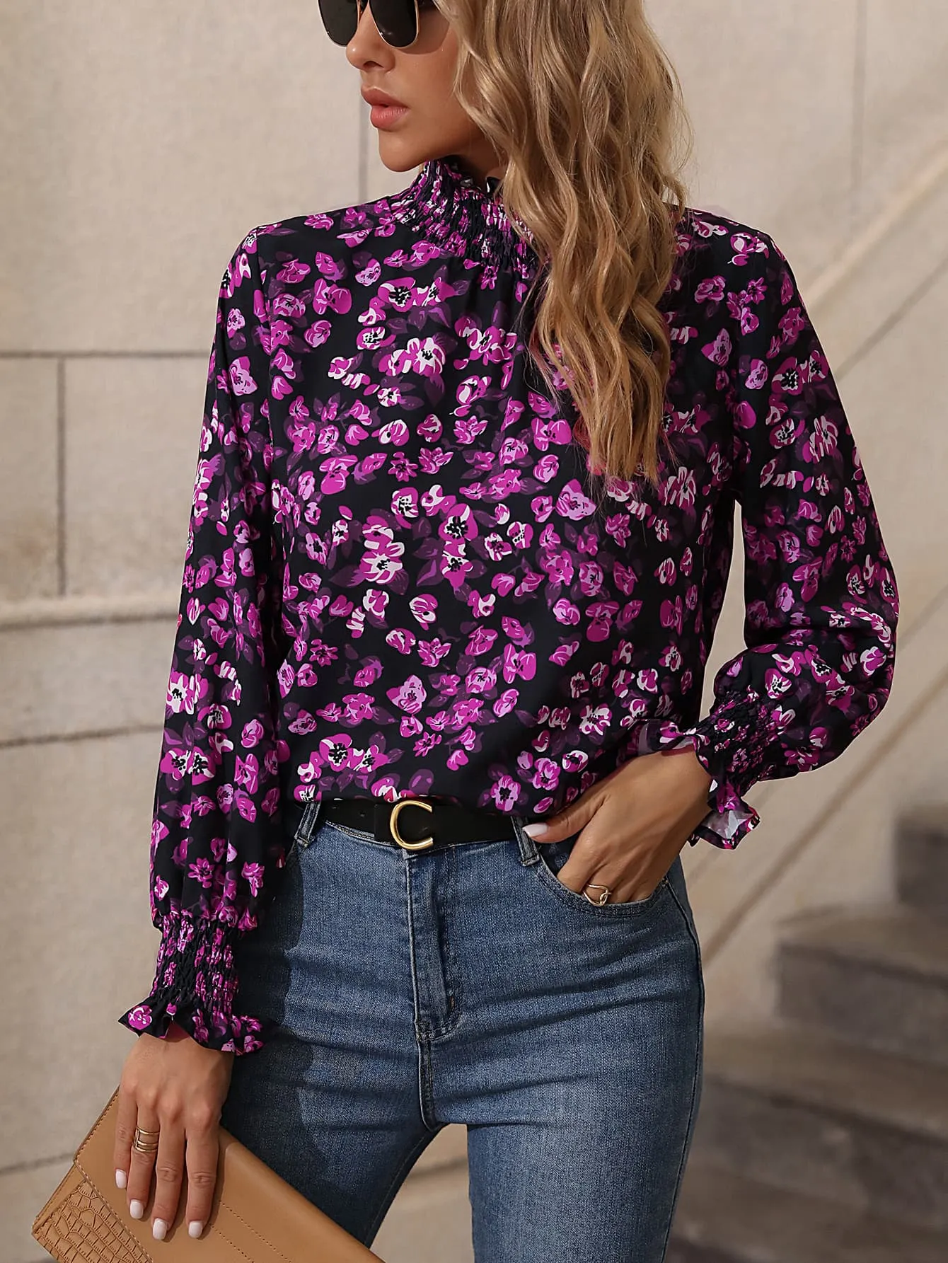 'Bailey' Floral Smocked Frill Neck Blouse (3 Colors)