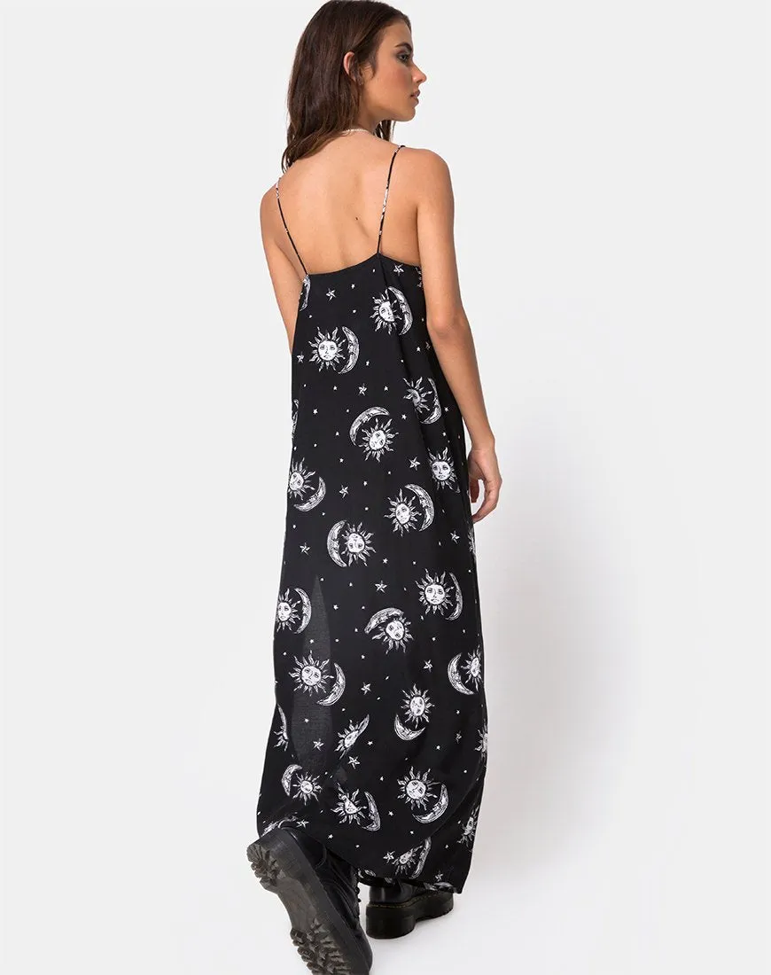 Batis Maxi Dress in Sun Moon Stars BW