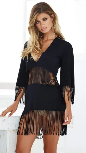 Beach Bunny Indian Summer Fringe Tunic Black