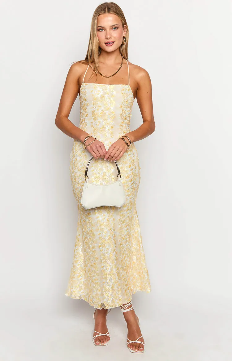 Beside Me Yellow Lace Maxi Dress