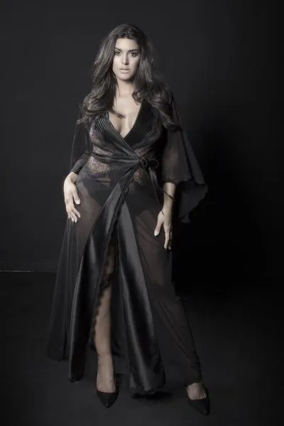 Black - Nicolette Sheer Lace Satin Gown - Size