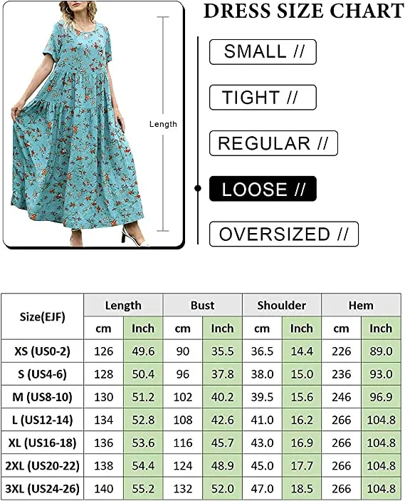 Black White Dresses Casual Plus Size Bohemian Short Sleeve Floral Long Maxi Summer Beach Swing Dress/Pockets - YESNO