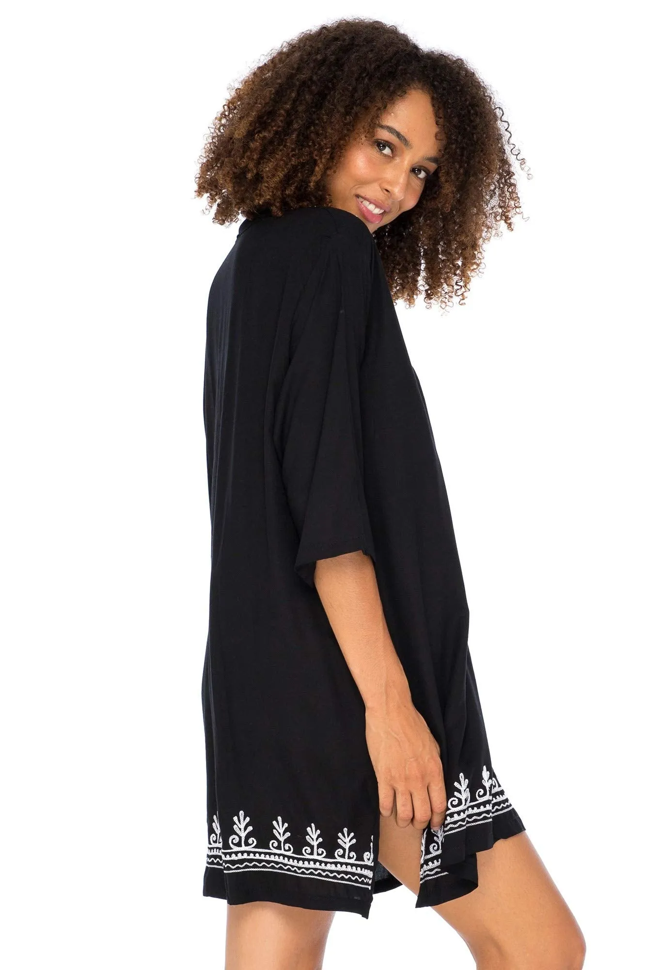 Boho Embroidered Short Casual Tunic Cover Up Dress