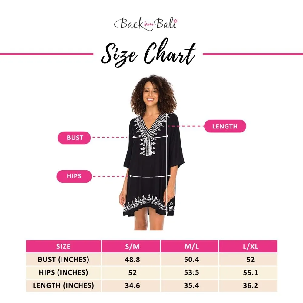 Boho Embroidered Short Casual Tunic Cover Up Dress