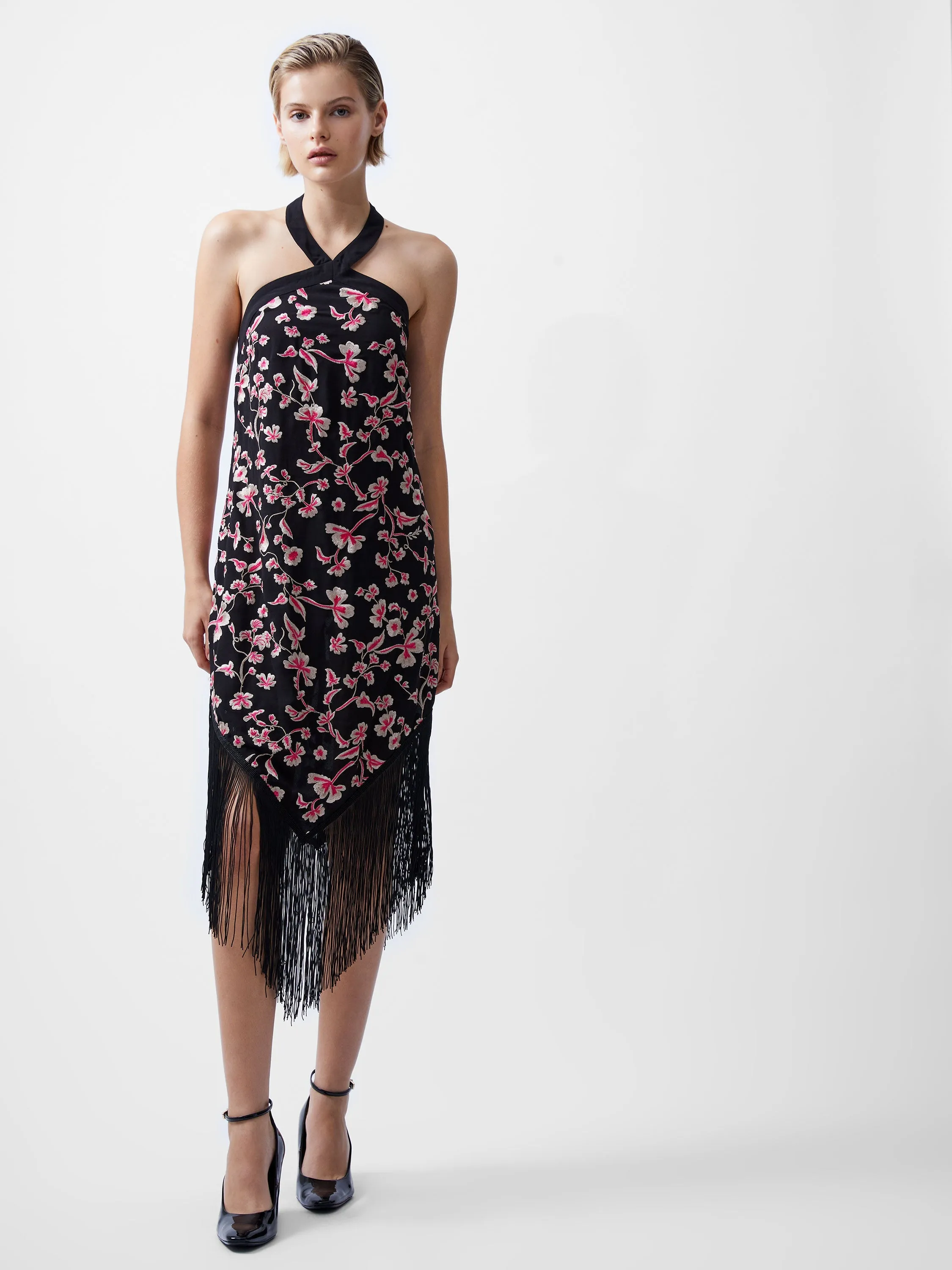 Bryony Embroidery Fringed Halterneck Dress