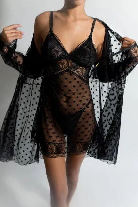 Butterfly Polka Dot Robe with Lace Trim