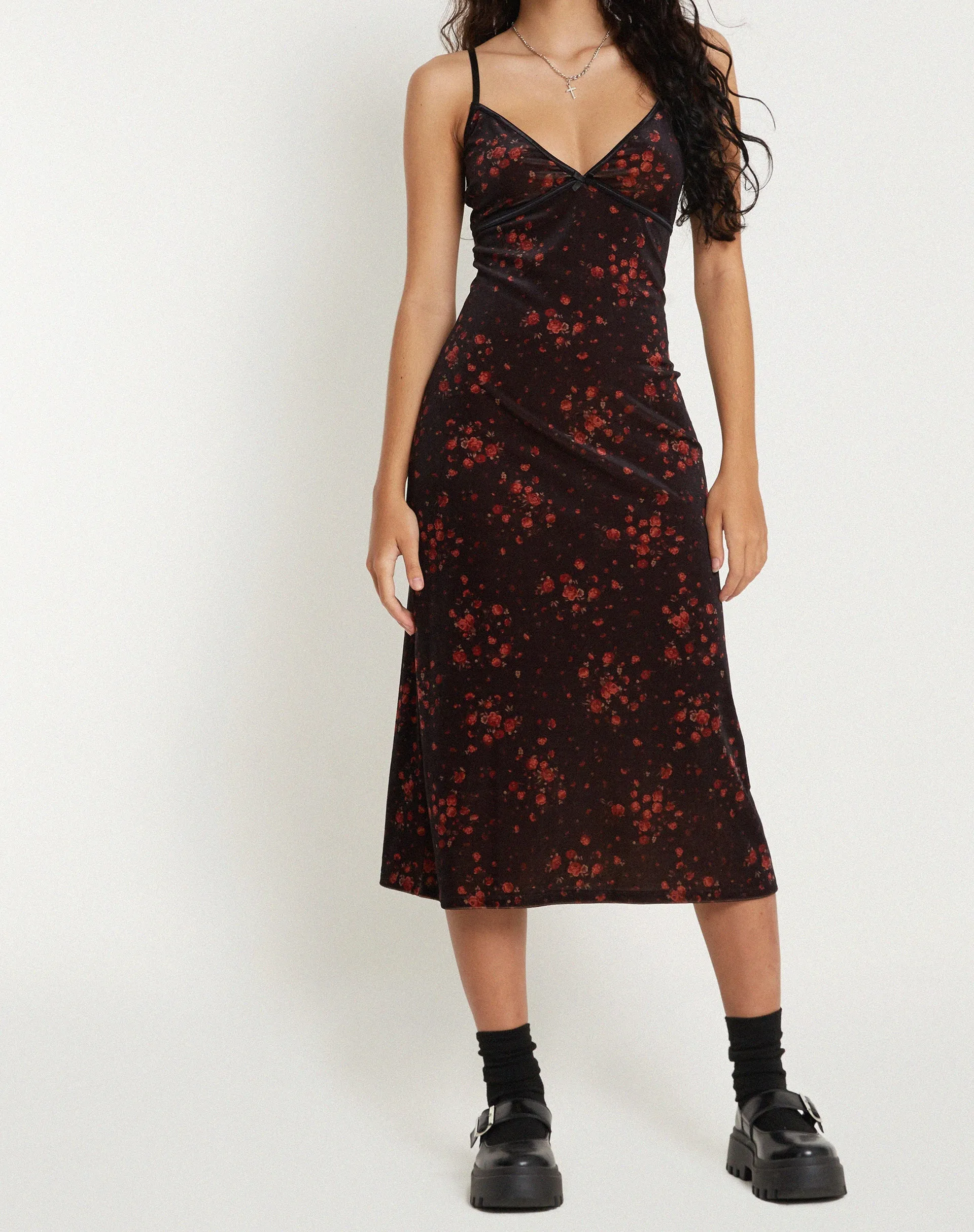 Camelia Maxi Dress in Rose Cluster Velvet