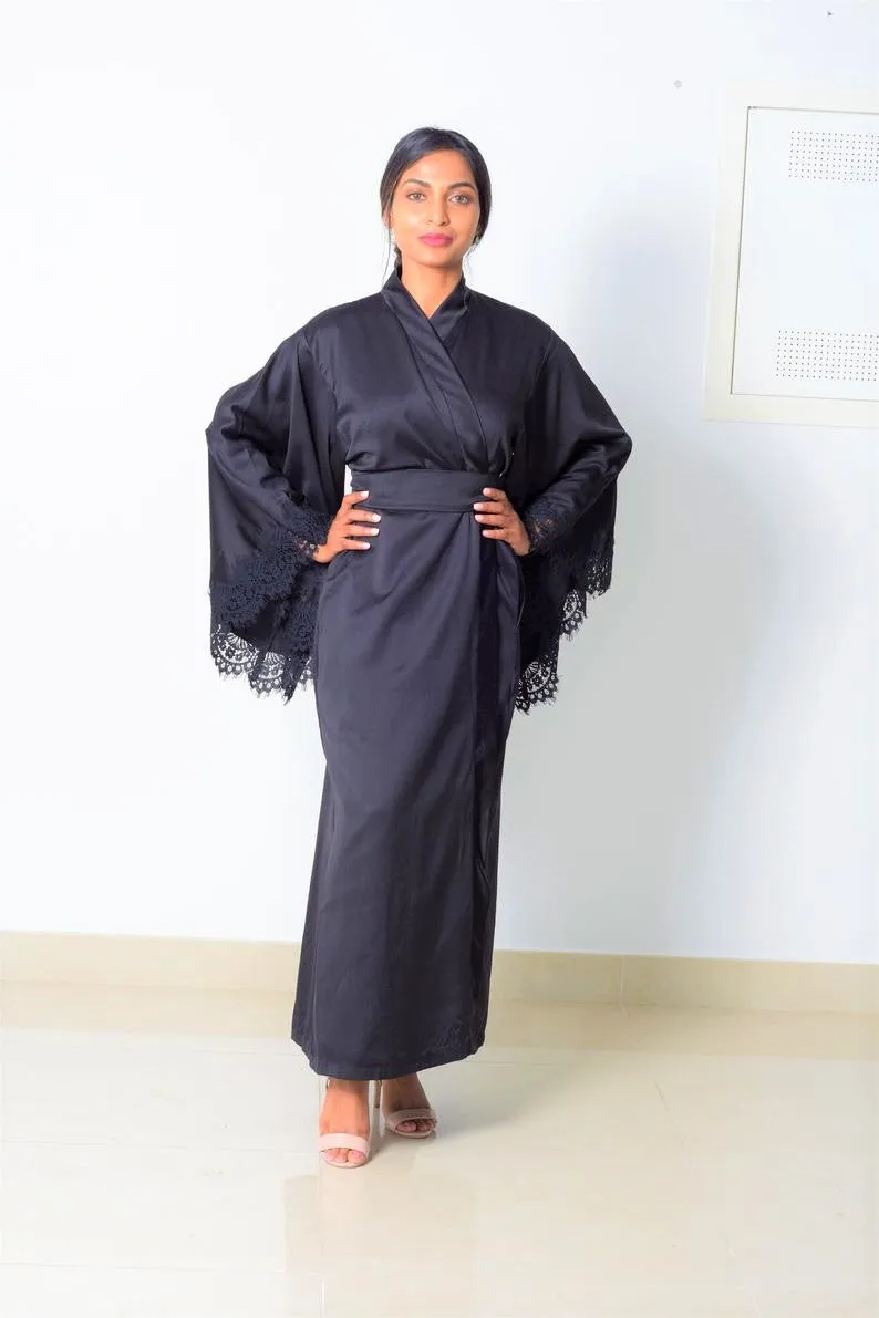 Camilla black satin robe