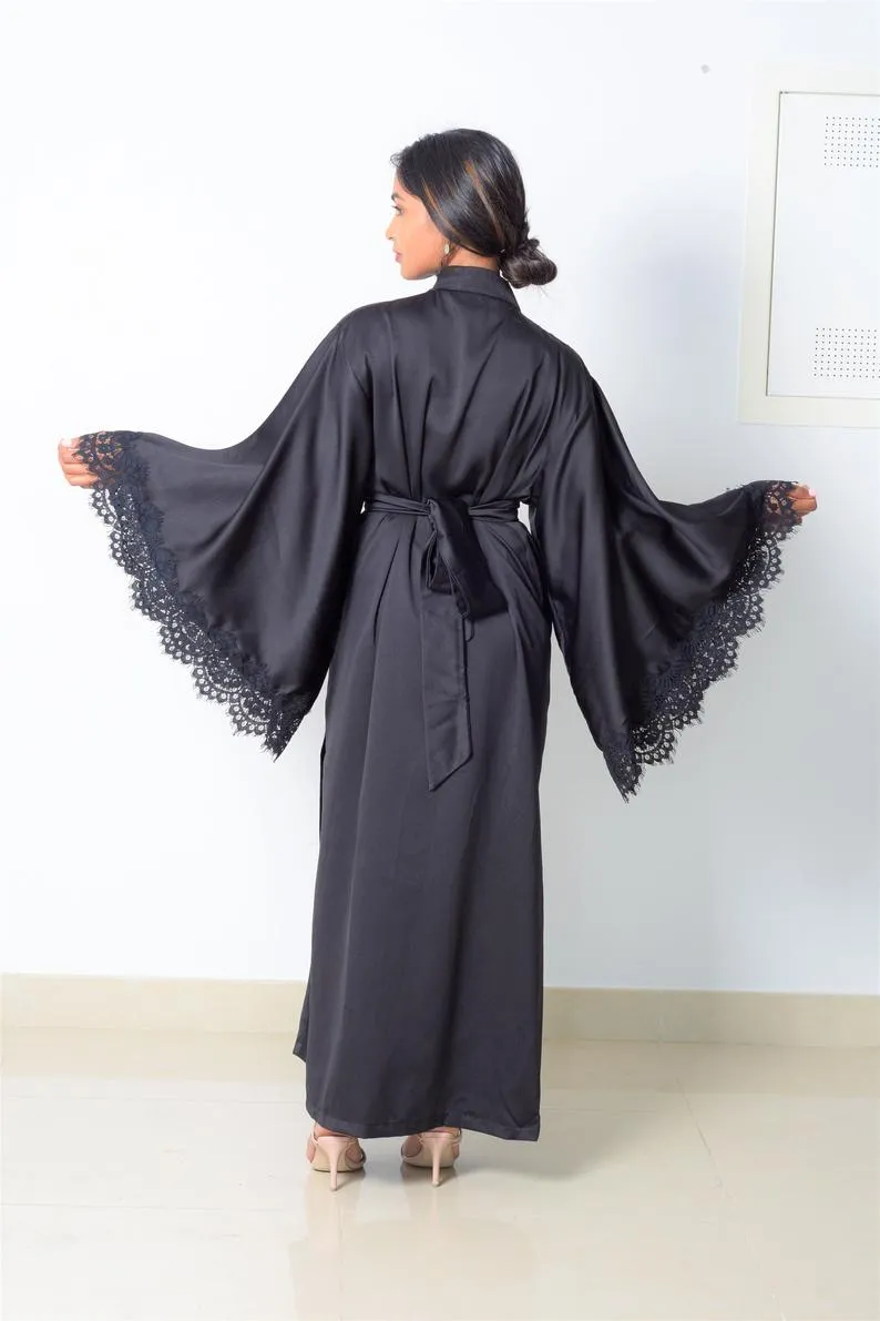 Camilla black satin robe