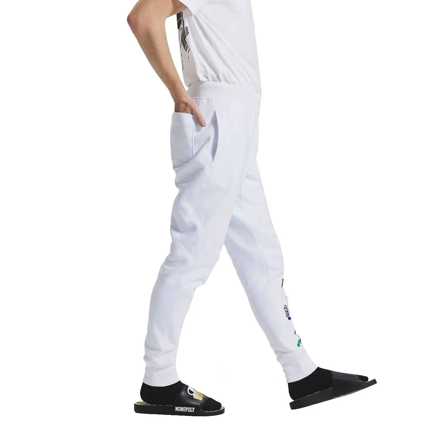 Champion Monopoly Reverse Weave "Script & Game Piece" Men's Joggers White