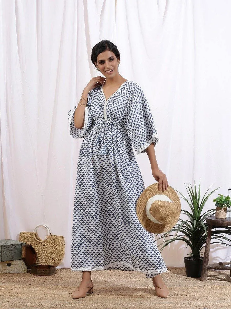 Ciel Kaftan Dress - Blue Cotton Printed