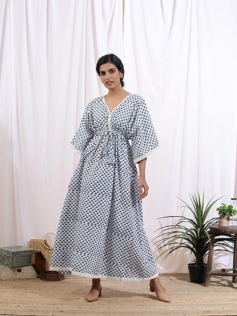 Ciel Kaftan Dress - Blue Cotton Printed