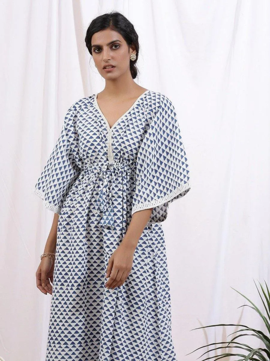 Ciel Kaftan Dress - Blue Cotton Printed