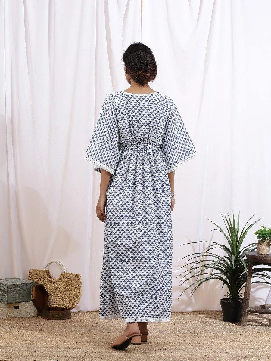 Ciel Kaftan Dress - Blue Cotton Printed