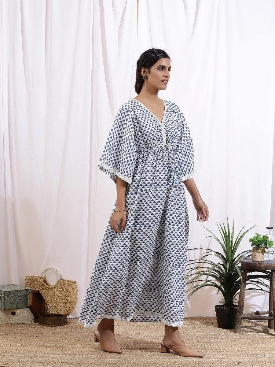 Ciel Kaftan Dress - Blue Cotton Printed