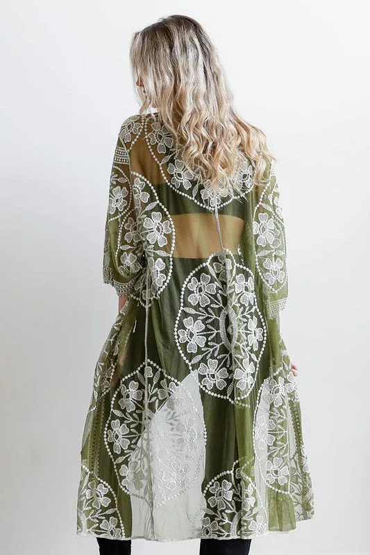 Contrast Mesh Cotton Lace Kimono