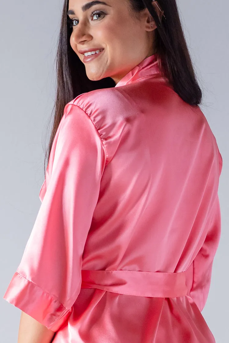 Coral Satin Kimono Bridal Robes