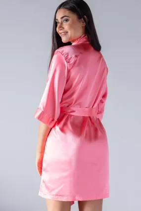 Coral Satin Kimono Bridal Robes