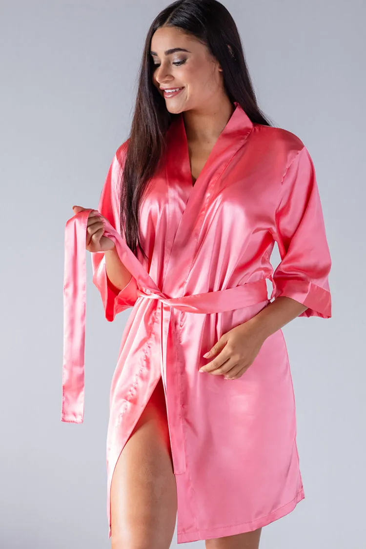 Coral Satin Kimono Bridal Robes