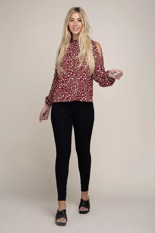 Ditsy Floral Print  Split Sleeve Blouse