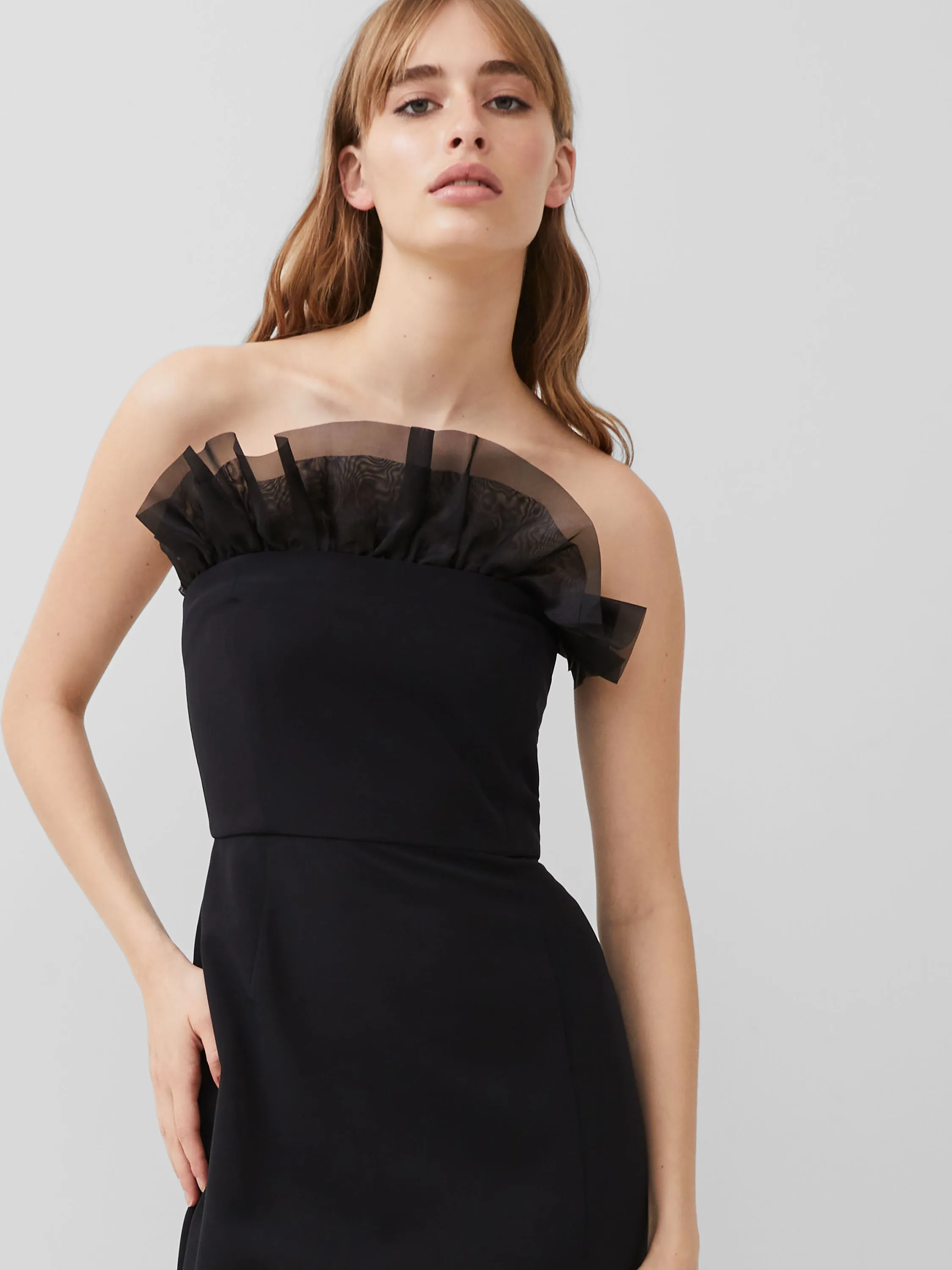 Echo Organza Mix Frill Strapless Midi Dress