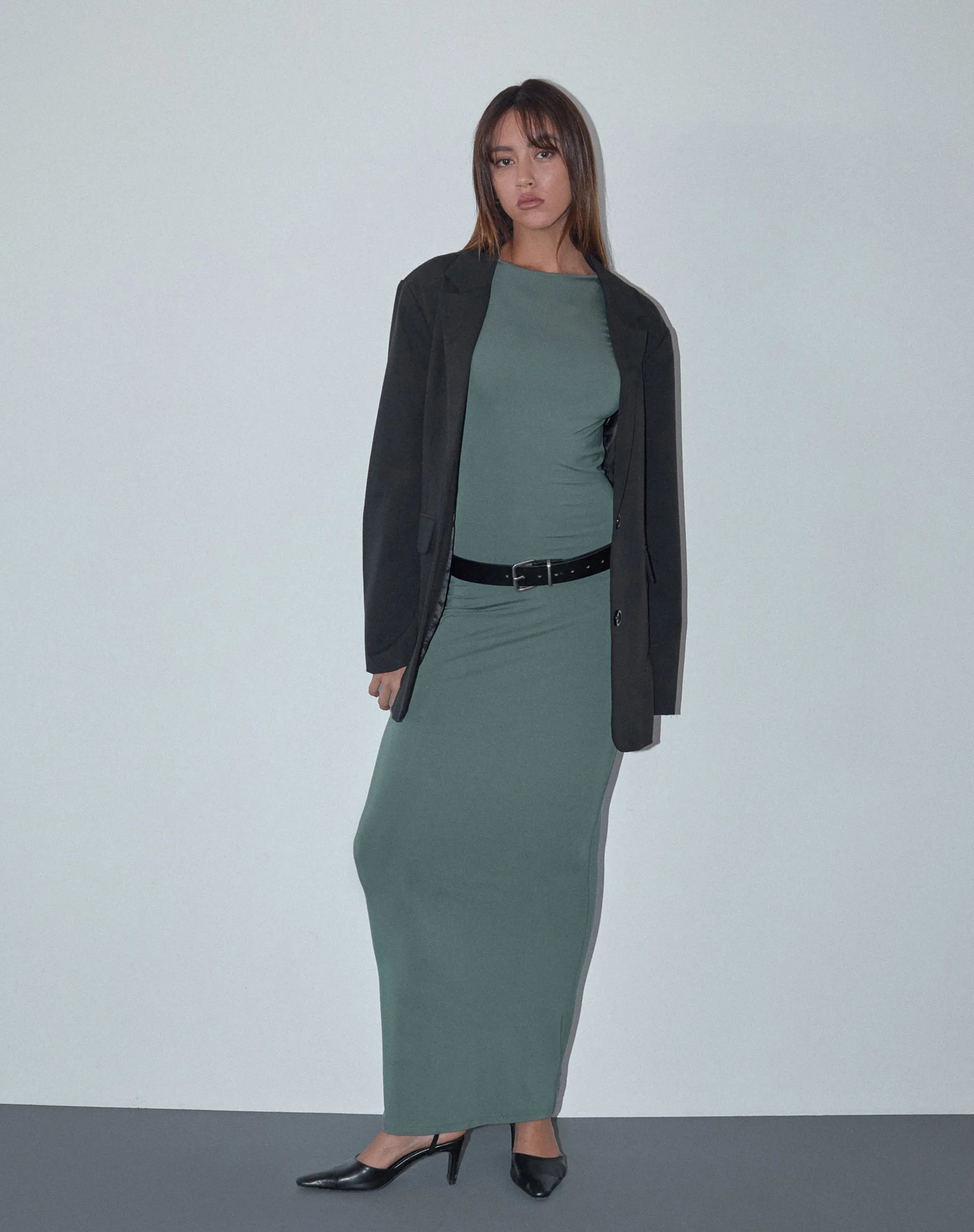 Elinor Maxi Dress in Slinky Olive