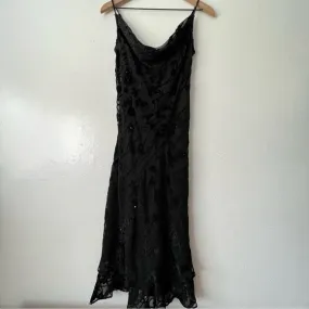 Eva Blue Vintage Black Floral Print Velvet Maxi Dress