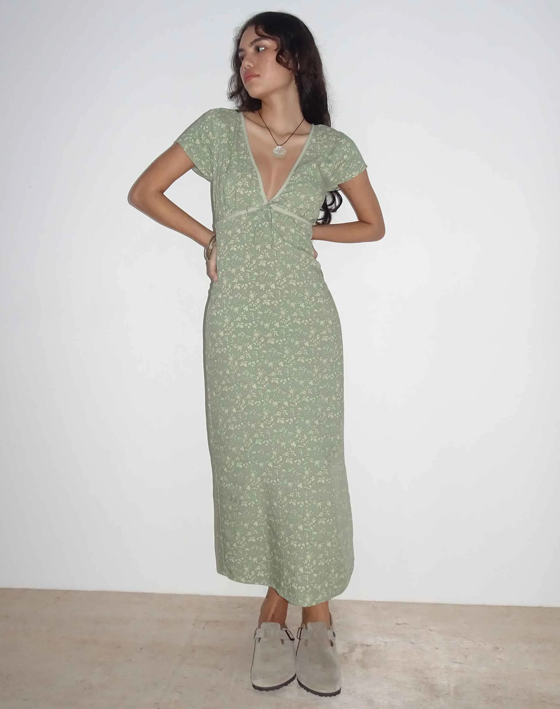 Eviaso Midi Dress in Ditsy Mix Floral Green