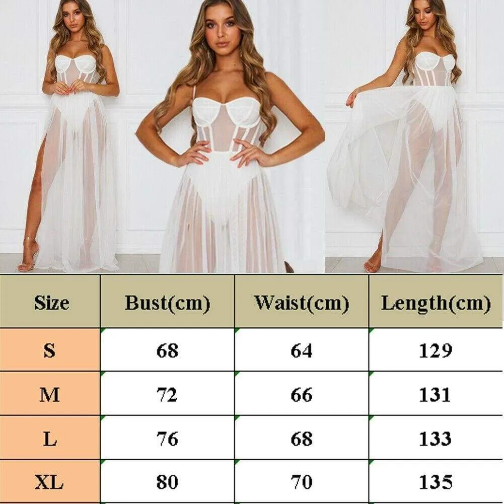 FashionSierra - Summer Women Mesh Cover Ups Sundress Perspective Sleeveless Backless Casual Long Bathing Suit Beach Clothes