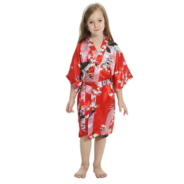 Fiery Red Mommy and Me Robes, Floral, Satin Feel