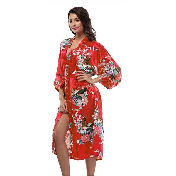 Fiery Red Mommy and Me Robes, Floral, Satin Feel