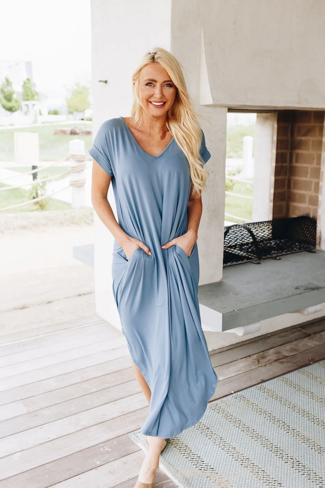 Free And Easy Maxi Dress In Dusty Blue