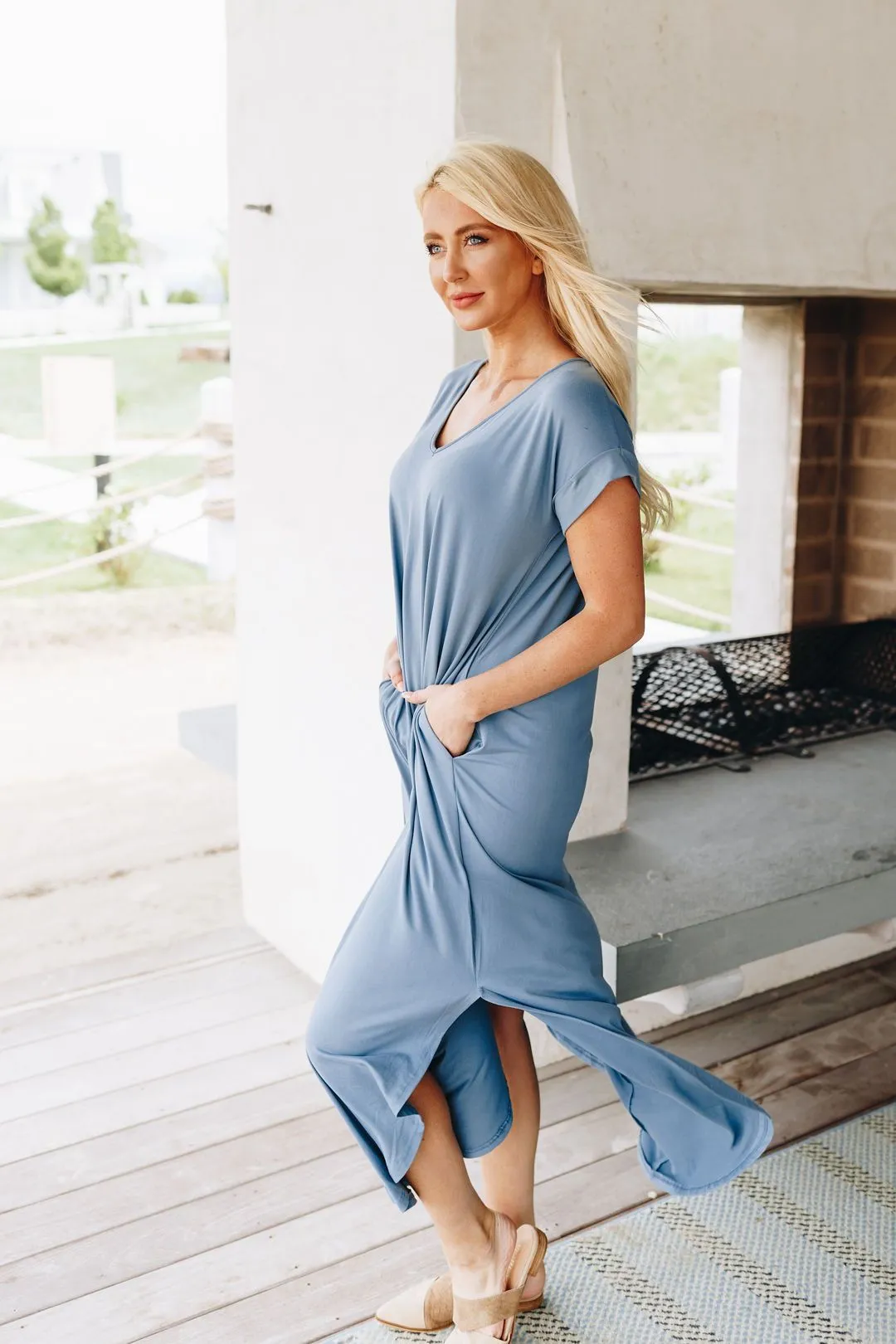 Free And Easy Maxi Dress In Dusty Blue