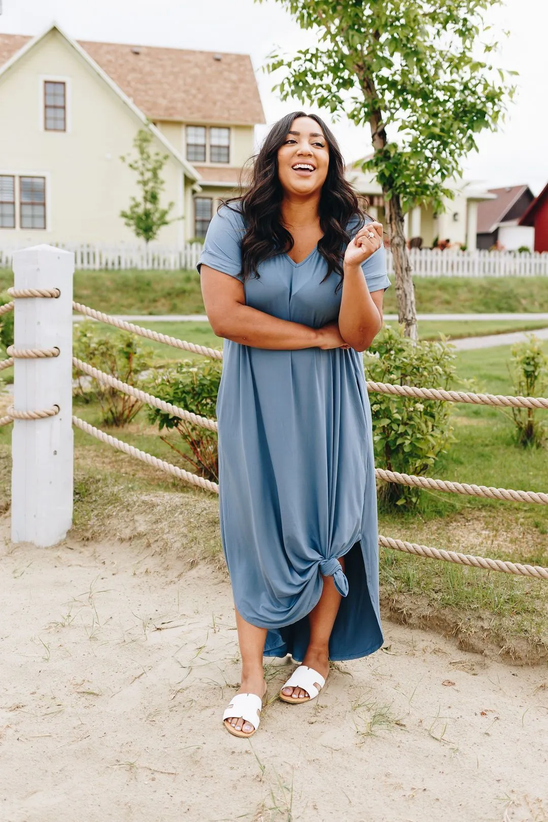 Free And Easy Maxi Dress In Dusty Blue