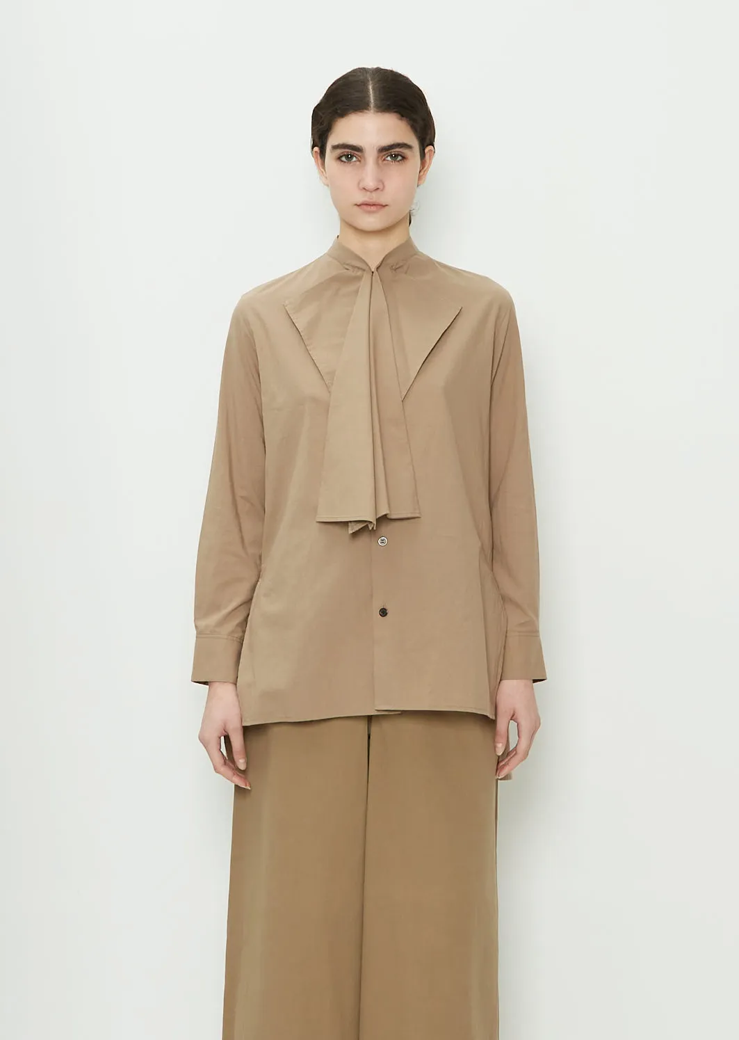 Frill Collar Cotton Shirt — Beige