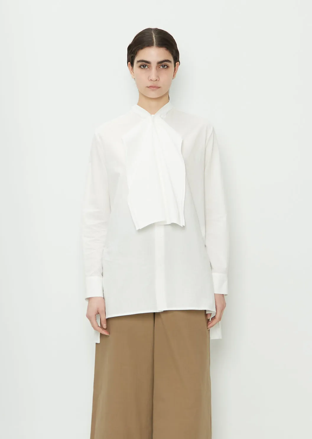 Frill Collar Cotton Shirt — White