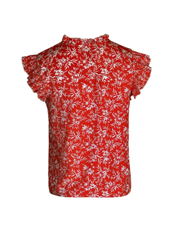 Frill Shoulder Floral V-Neck Blouse | Floral Print Top