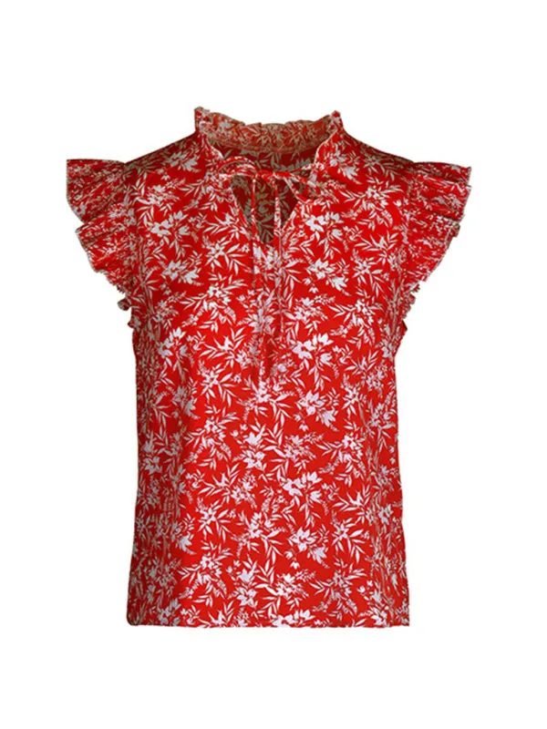 Frill Shoulder Floral V-Neck Blouse | Floral Print Top