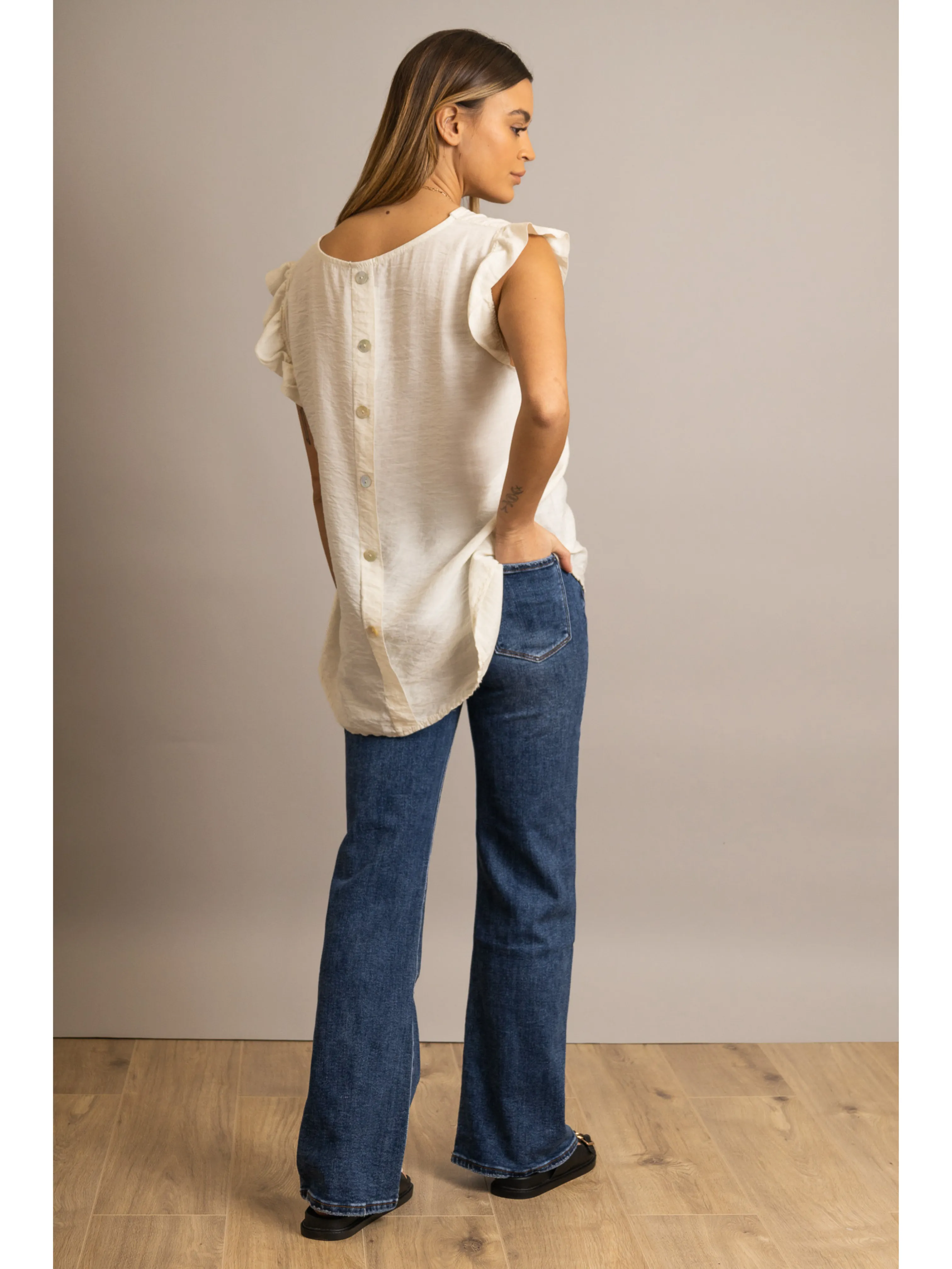 Frill Sleeve Button Back Top