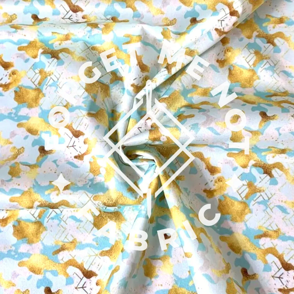 Gold and Aqua Camo, PUL Fabric