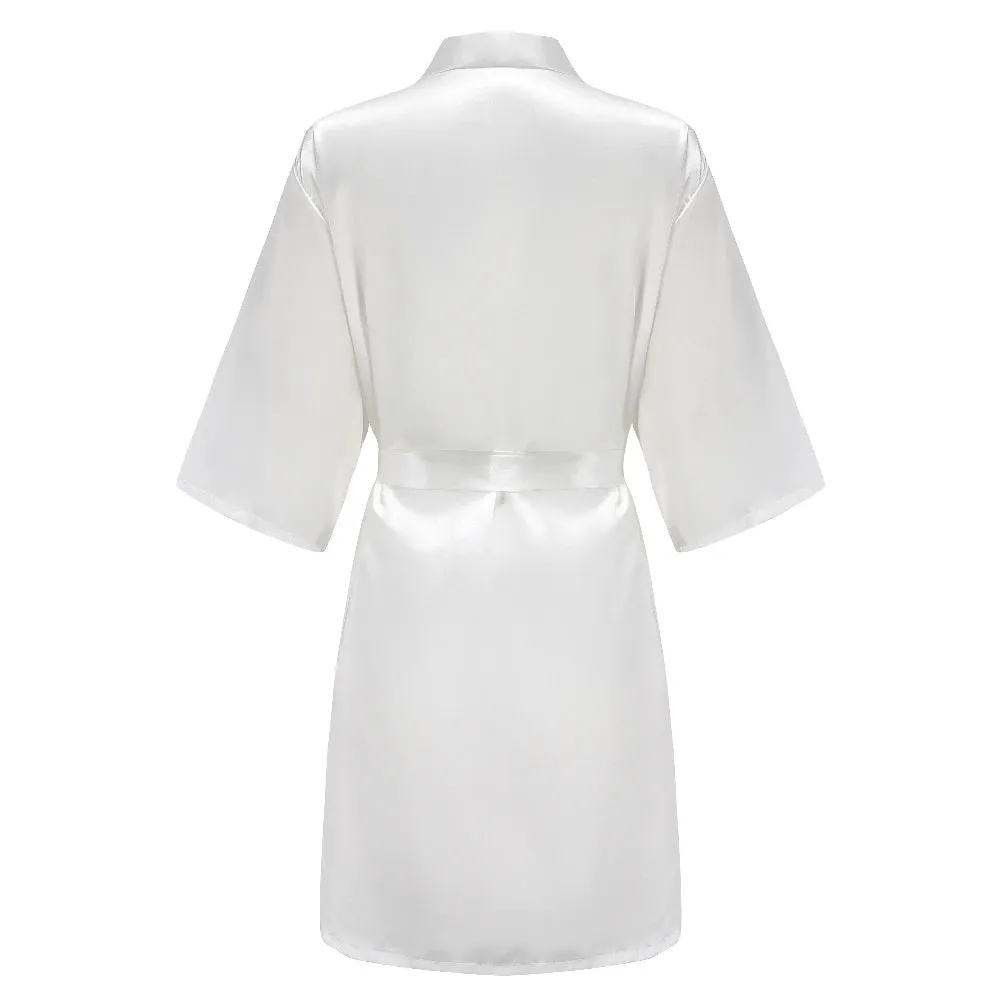 Grass Green Women's White Letter Bride Bridesmaid Short Satin Robes for Wedding Party Getting Ready