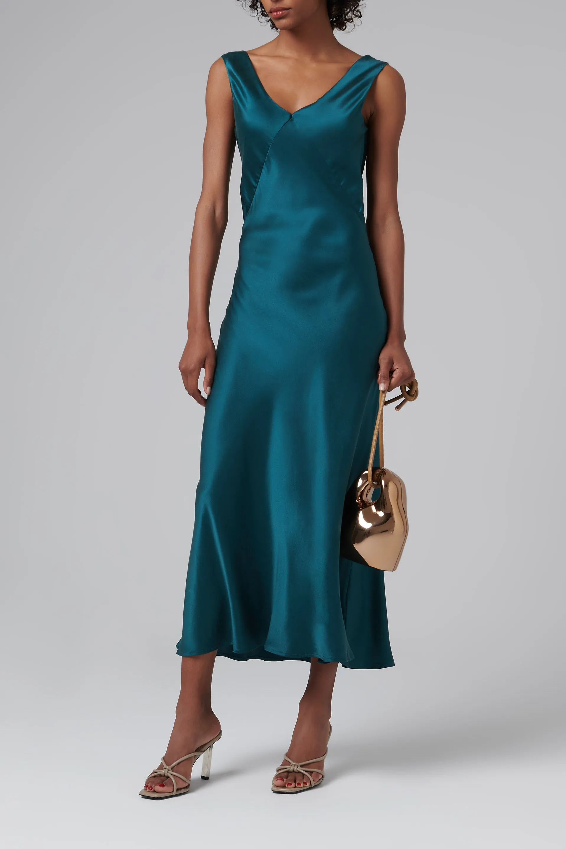 Green Silk Midi Dress