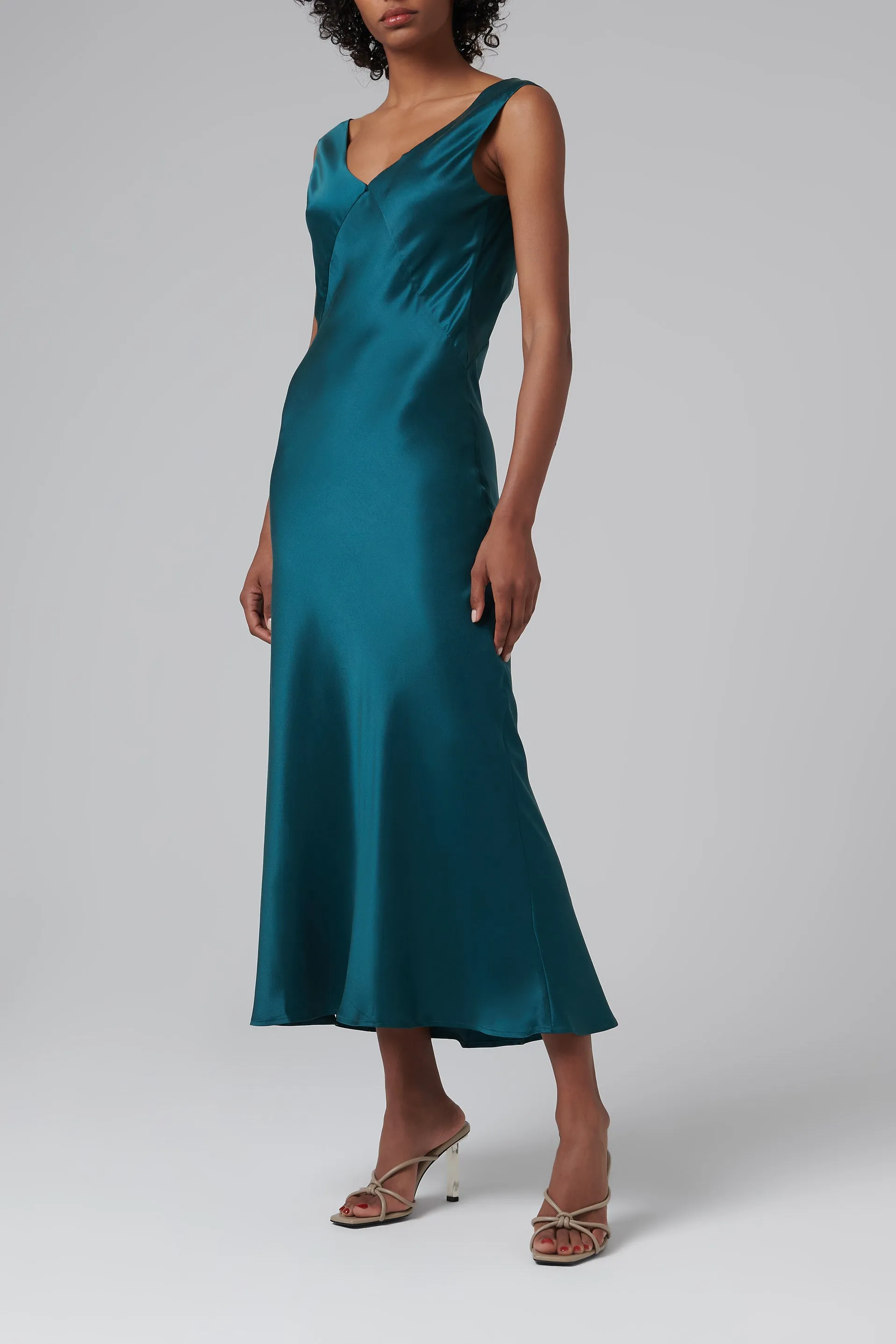 Green Silk Midi Dress